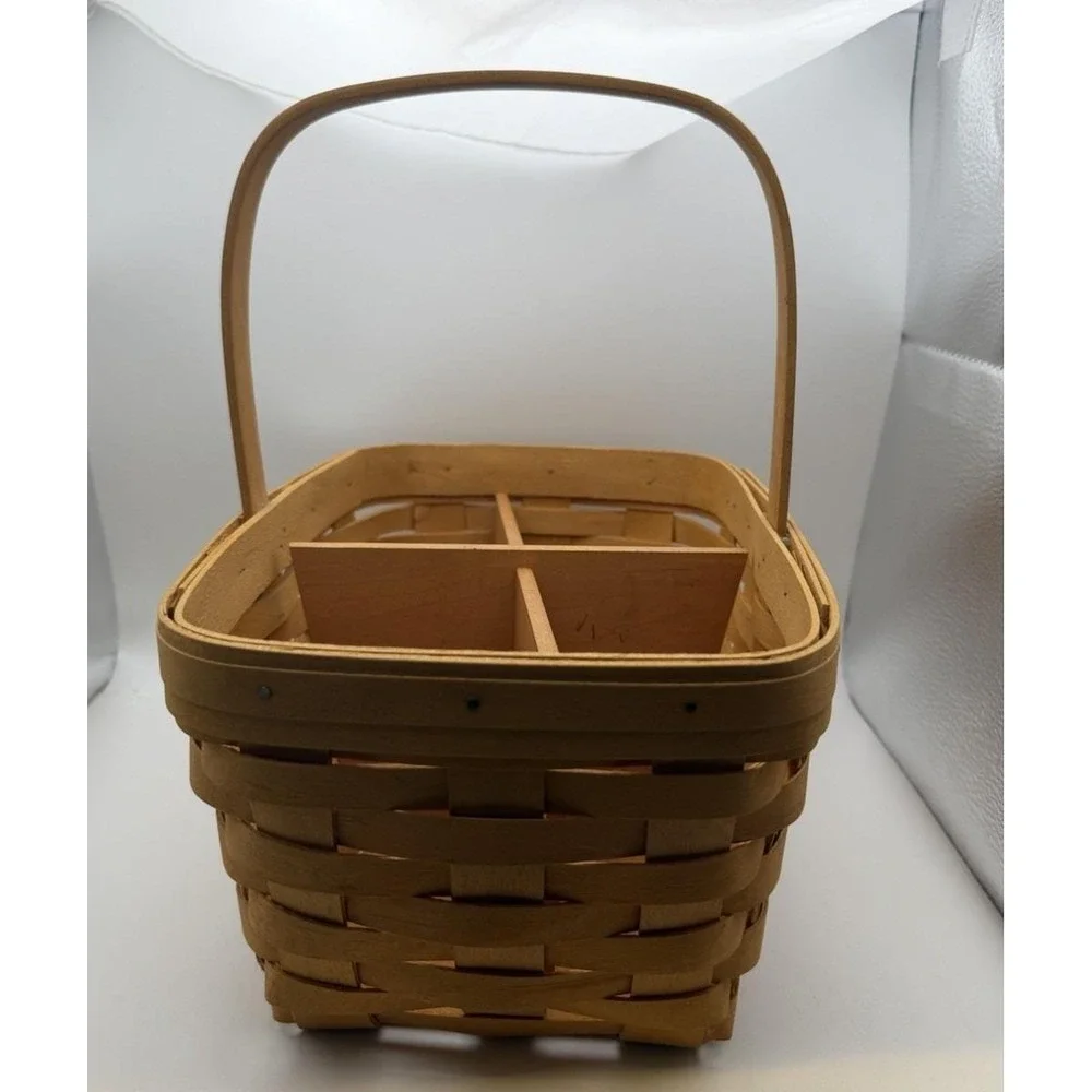 Longaberger 1999 Hostess Basket w Divider Wood Handle Organizer Condiment Caddy
